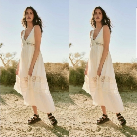 Free People Xs/S NWT Clara Maxi Dress Ivory Off White Lace pocket Delicate Loose - Picture 6 of 16